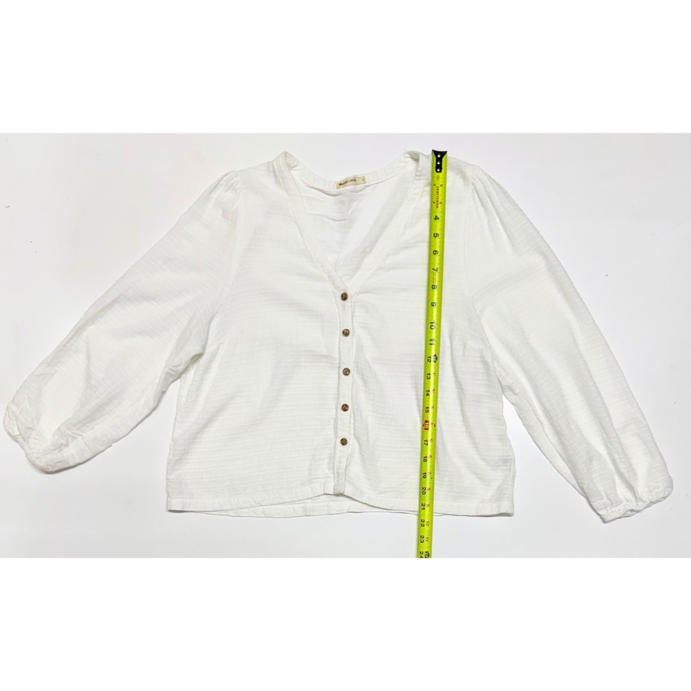 Marine Layer White Colette V-Neck Button Down Top Oversized Long Sleeve L